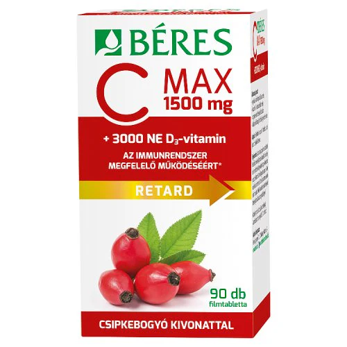 Béres C MAX 1500mg RETARD filmtabletta csipkebogyó kivonattal + 3000NE D3-Vitamin 90db - Image 2