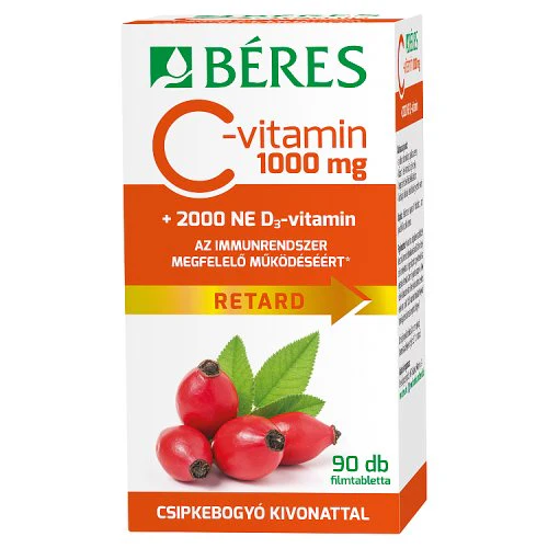 Béres C-vitamin 1000 mg RETARD filmtabletta csipkebogyó kivonattal + 2000 NE D3-vitamin 90 db - Image 2