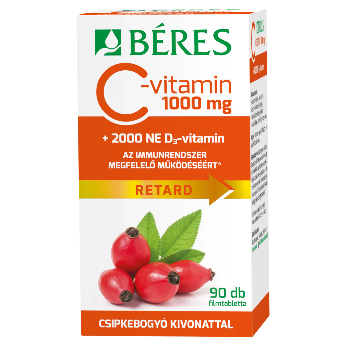 Béres C-vitamin 1000 mg RETARD filmtabletta csipkebogyó kivonattal + 2000 NE D3-vitamin 90 db - Image 3