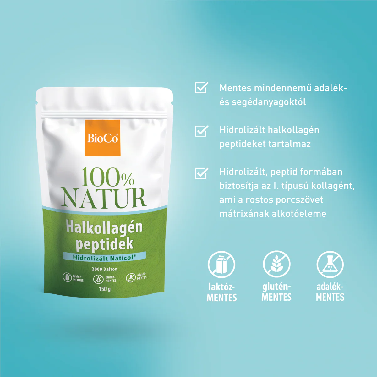BioCo 100% Natur Halkollagén peptidek Naticol por 150g - Image 4