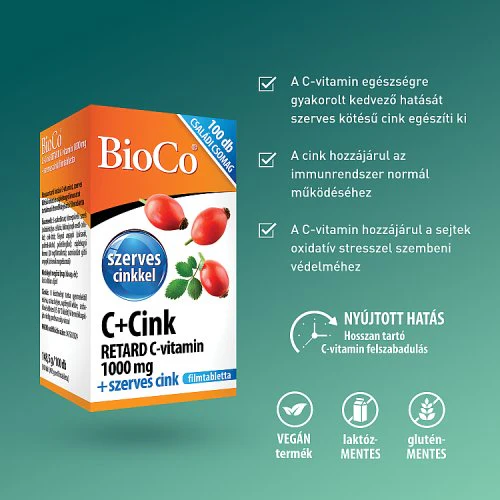 BioCo C+Cink Retard C-vitamin 1000 mg + szerves cink filmtabletta 100 db - Image 2
