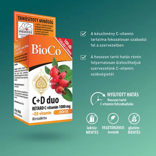 BioCo C+D duo Retard C-vitamin 1000 mg + D3-vitamin 2000 NE filmtabletta 100 db - Image 2