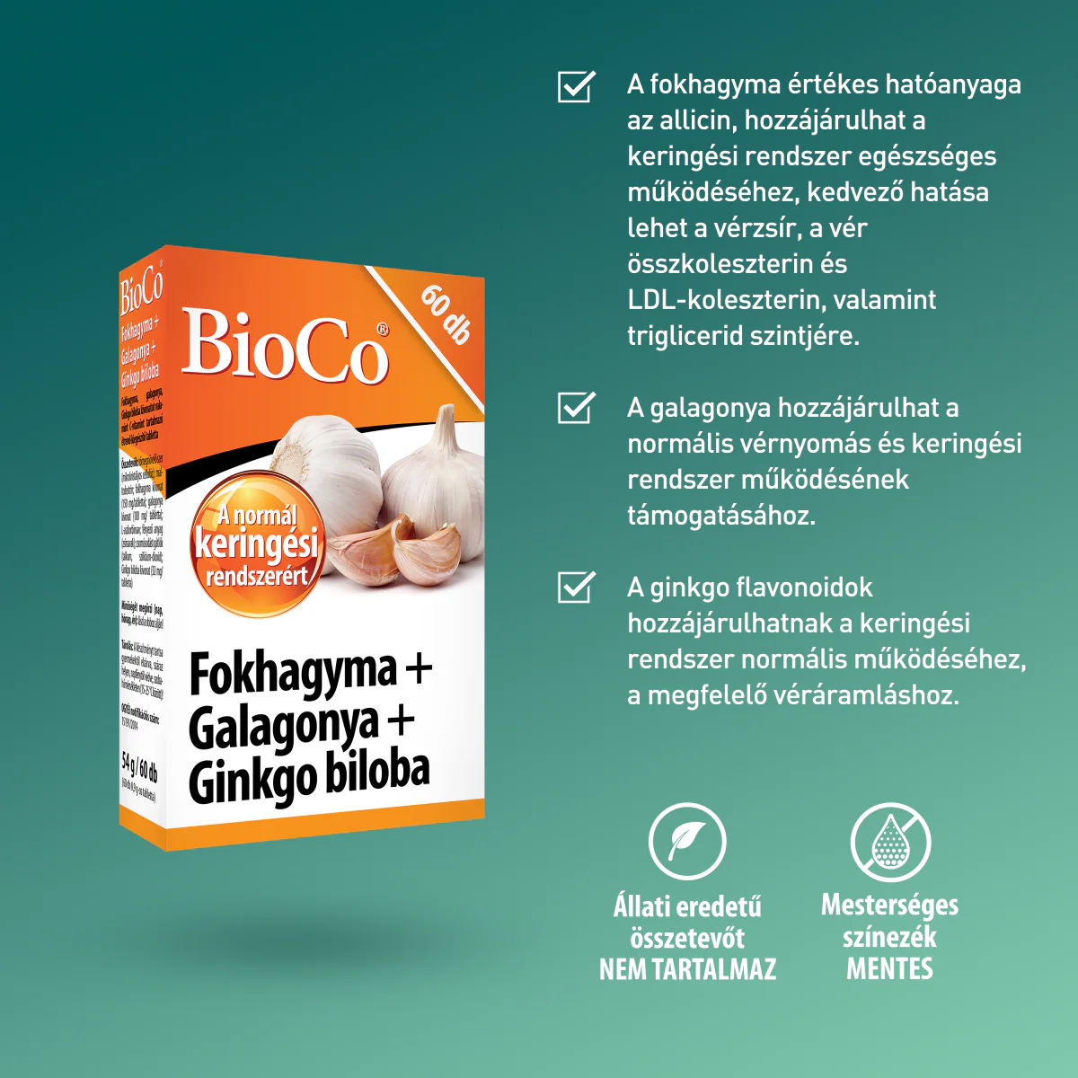 BioCo Fokhagyma + Galagonya + Ginkgo biloba tabletta 60 db - Image 4