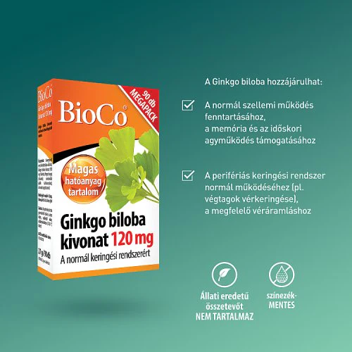 BioCo Ginkgo biloba kivonat 120 mg Megapack tabletta 90 db - Image 2