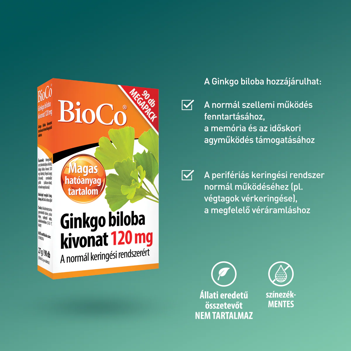 BioCo Ginkgo biloba kivonat 120 mg Megapack tabletta 90 db - Image 6