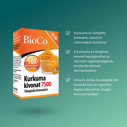 BioCo Kurkuma kivonat 7500 Tömjénfa kivonattal étrend-kiegészítő kapszula 60 db - Image 2