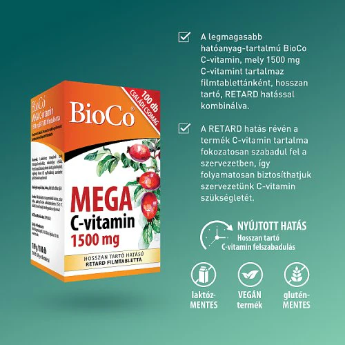 BioCo Mega C-vitamin 1500 mg Retard filmtabletta 100 db - Image 2