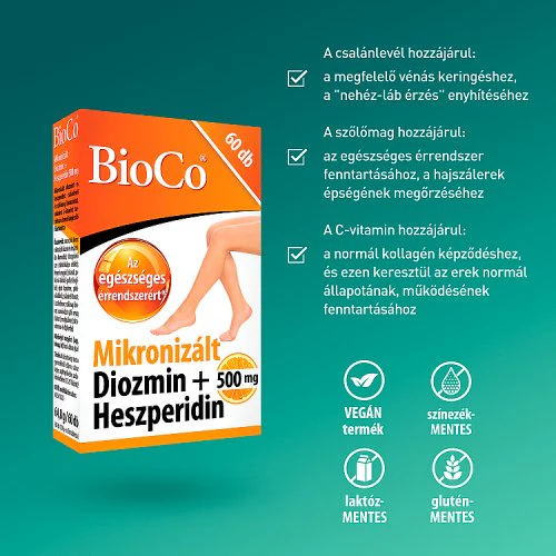 BioCo Mikronizált Diozmin + Heszperidin 500 mg étrend-kiegészítő filmtabletta 60 db - Image 2