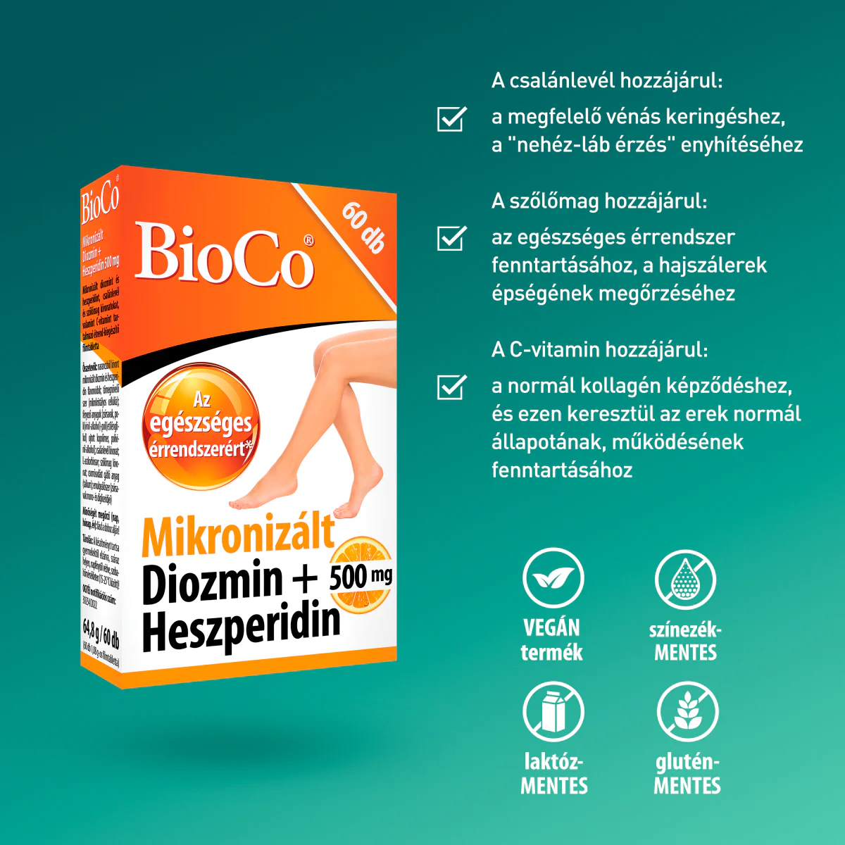 BioCo Mikronizált Diozmin + Heszperidin 500 mg étrend-kiegészítő filmtabletta 60 db - Image 6