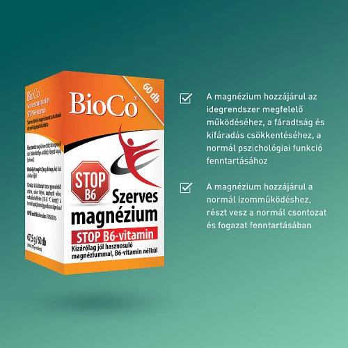 BioCo Szerves Magnézium Stop B6-vitamin tabletta 60 db - Image 2