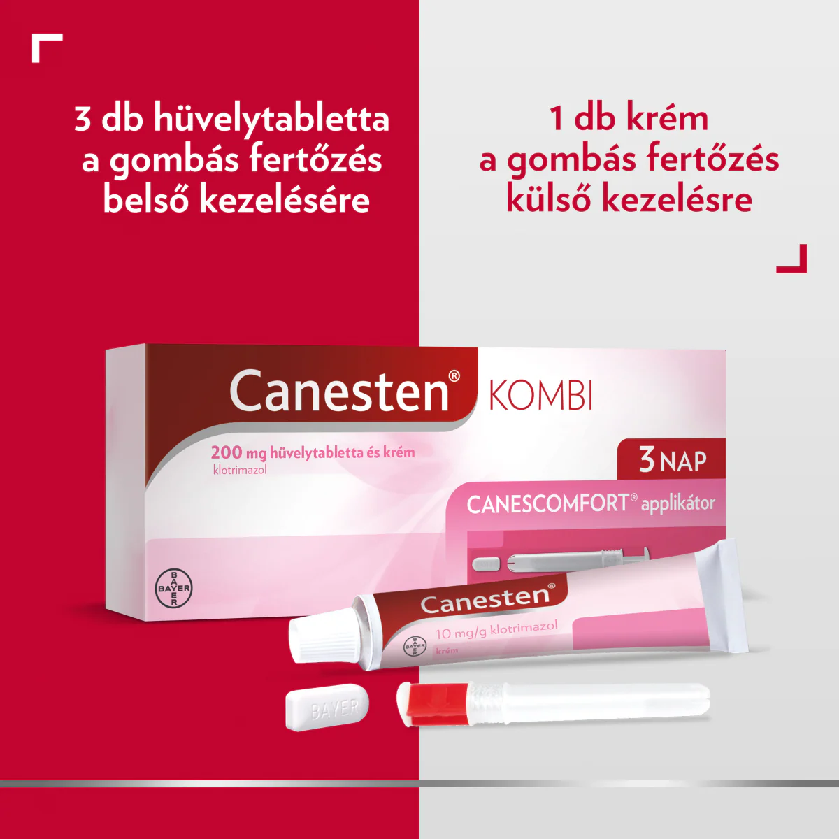 Canesten Kombi 200 mg hüvelytabletta és krém 3x200mg+20g - Image 3