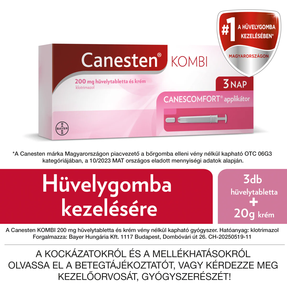 Canesten Kombi 200 mg hüvelytabletta és krém 3x200mg+20g - Image 5