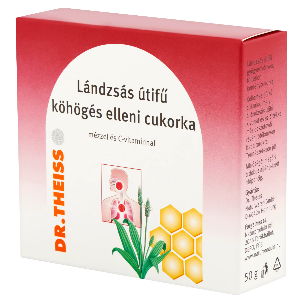 Dr.Theiss Lándzsás útifű köhögés elleni cukorka mézzel és C-vtaminnal 50g - Image 5