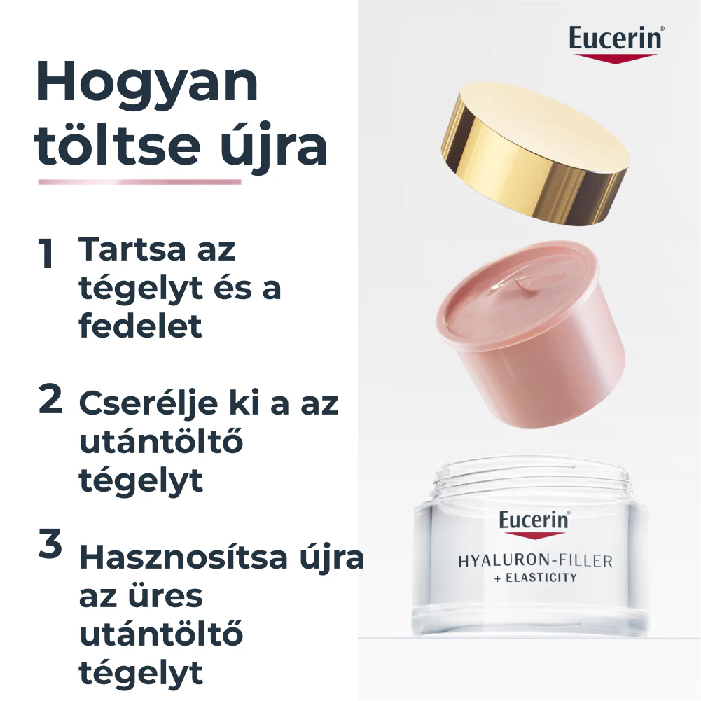 Eucerin Hyaluron-Filler + Elasticity, Bőrtömörséget regeneráló nappali arckrém Rose SPF30 öko utántöltő 50ml - Image 10