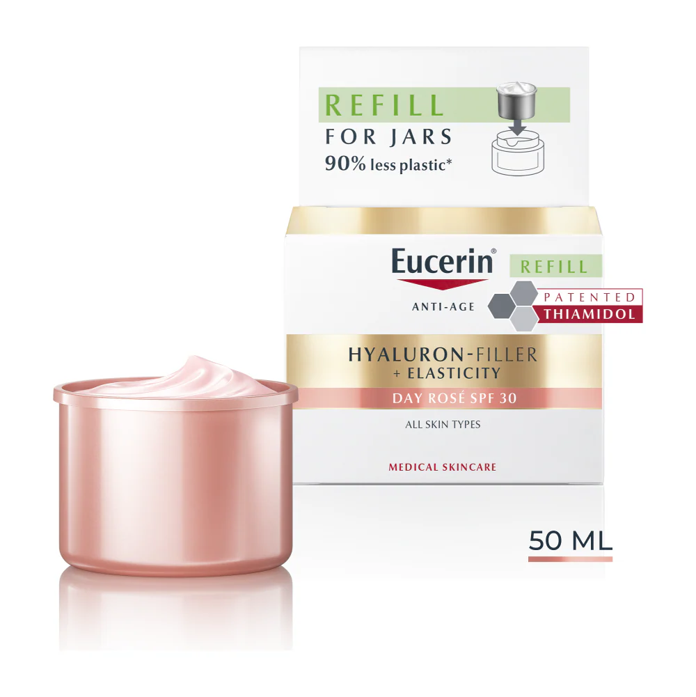 Eucerin Hyaluron-Filler + Elasticity, Bőrtömörséget regeneráló nappali arckrém Rose SPF30 öko utántöltő 50ml - Image 11