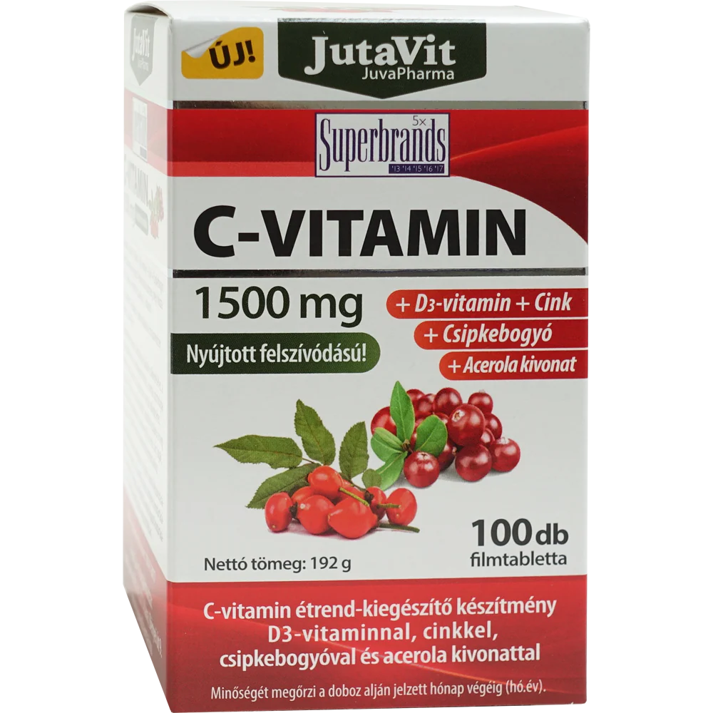 JutaVit C-vitamin 1500 mg Csipkebogyó + Acerola + D3 + Cink filmtabletta 100 db