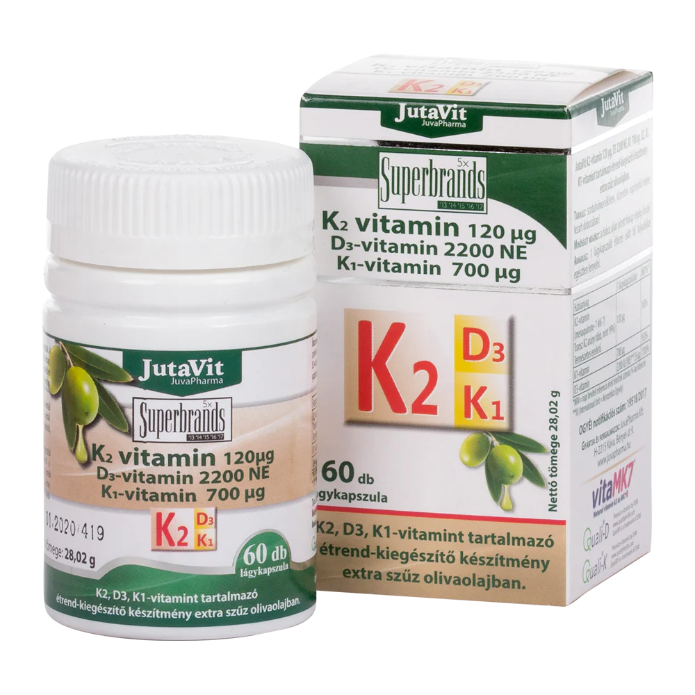Jutavit K2 vitamin 120 mcg + D3 + K1 tabletta 60 db
