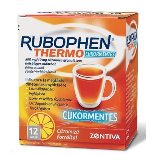 Rubophen Thermo cukormentes 500mg/10mg citromízű granulátum 12 db