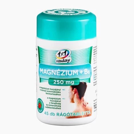 VitaPlus 1x1 Vitaday Magnézium 250mg+B6 vitamin rágótabletta eper ízű 45 db - Image 3